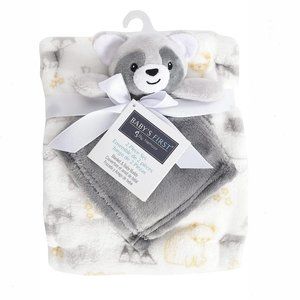 Plush Grey Raccoon Security Blanket 2 Piece Set Baby's First by Nemcor Lovey NWT